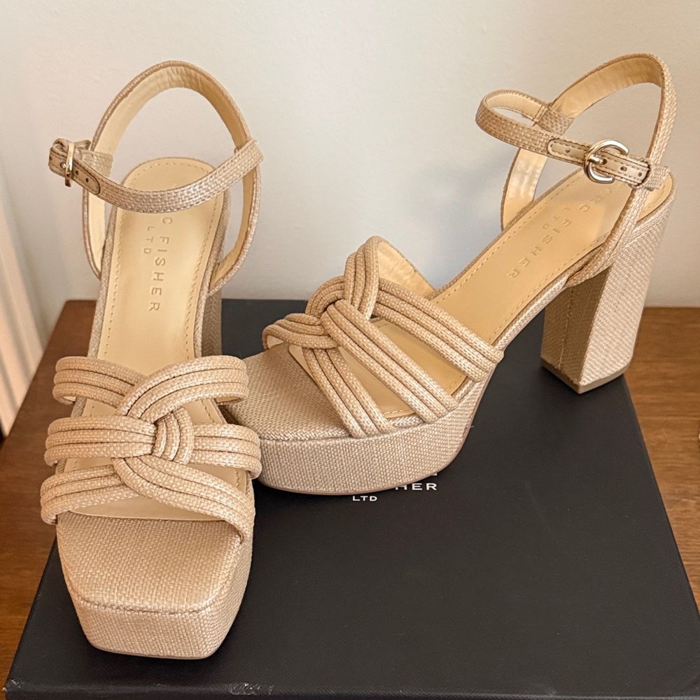 Marc Fisher Beige Knotted Platform Sandals